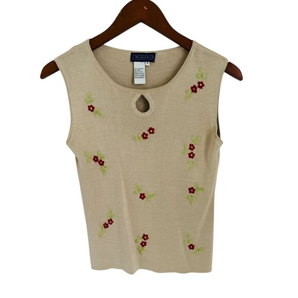 J McLaughlin 100% Silk Beige Twinset With Floral Embroidery & Keyhole Detail - Picture 9 of 13